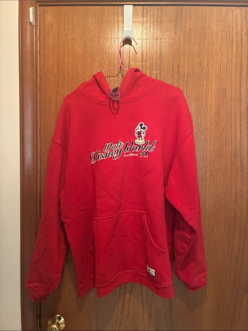 Vintage Disney Red Mickey Mouse Pullover Hoodie with Logo
